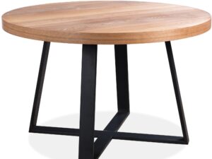 Divano Petunia Round Dining Table - 120cm Elm Wood with Black Metal Legs and Natural Finish